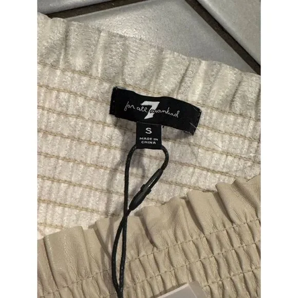 NWT 7 For All Mankind Faux Leather Smocked Ruffle Trim Puff Sleeve Dress Sz S - Picture 4 of 6